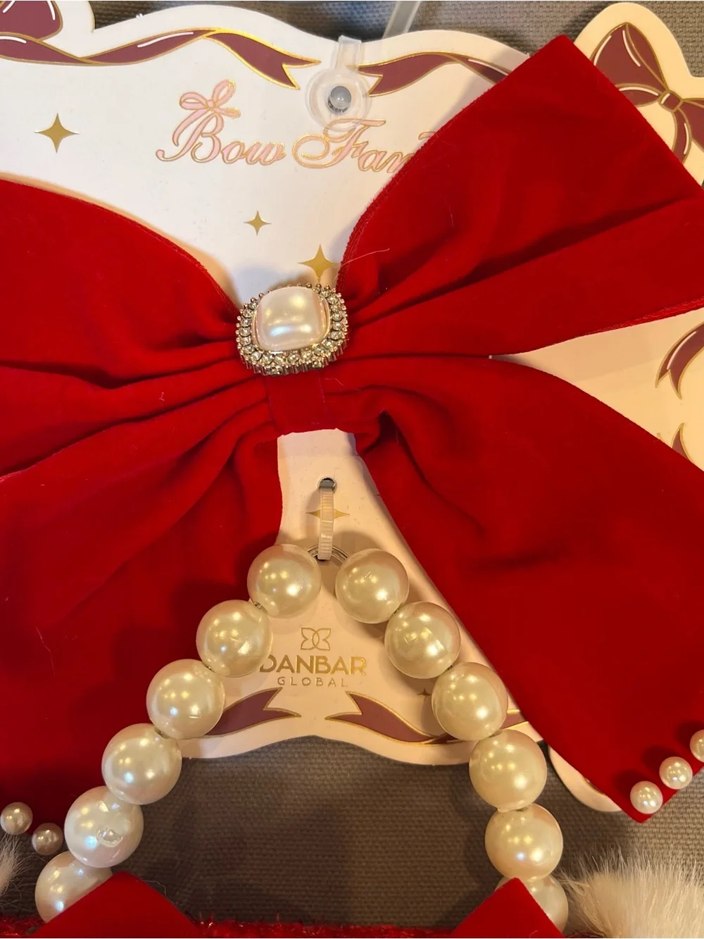Kids Red Velvet Bow Hair Clip and Purse Set with Pearl Accents Holiday Festive